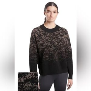 Athleta Jacquard Textured Crew Sweater Black And Brown Size Medium